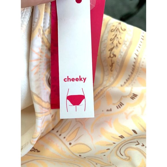 Xhilaration Juniors Cheeky Bottom Cream Yellow Paisley Print Bikini Swim Size S - Picture 9 of 10